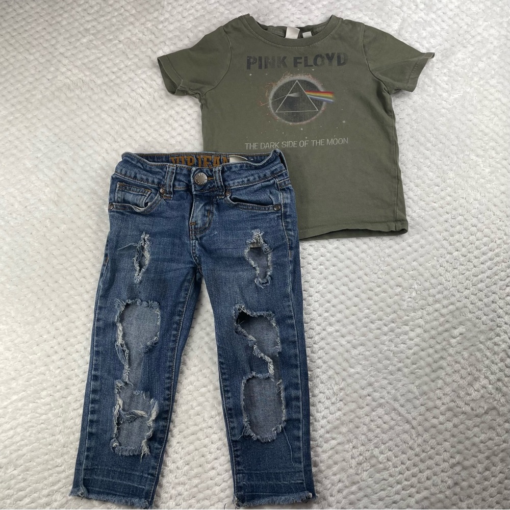 Set 2 VIP Distressed Blue Jeans Sz 6 girls & Pink Floyd by Junk Food 2T